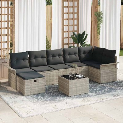 Conjunto de sofá de jardín con cojín 8 pcs Gris claro Poliratán