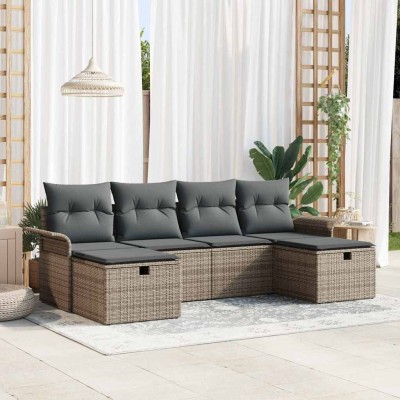 Conjunto de sofá de jardín con cojín 6 pcs Gris Poliratán