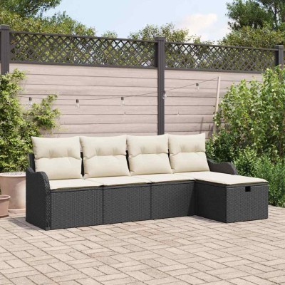 Conjunto de sofá de jardín con cojín 5 pcs Negro Poliratán