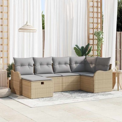 Conjunto de sofá de jardín con cojín 6 pcs Beige Poliratán