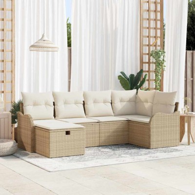 Conjunto de sofá de jardín con cojín 6 pcs Beige Poliratán