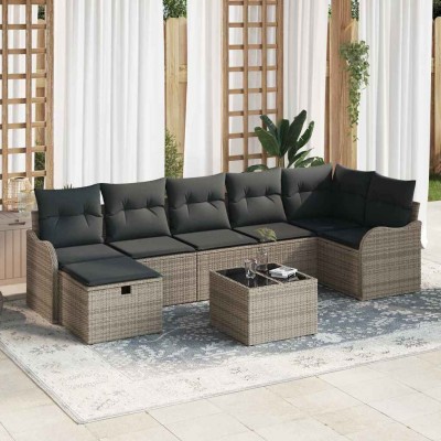 Conjunto de sofá de jardín con cojín 8 pcs Gris Poliratán
