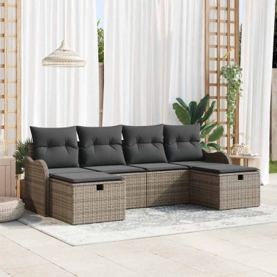Conjunto de sofá de jardín con cojín 6 pcs Gris Poliratán