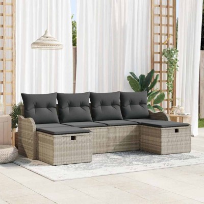 Conjunto de sofá de jardín con cojín 6 pcs Gris claro Poliratán