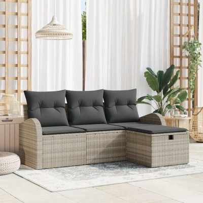 Conjunto de sofá de jardín con cojín 4 pcs Gris claro Poliratán