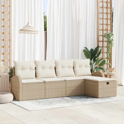 Conjunto de sofá de jardín con cojín 5 pcs Beige Poliratán