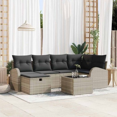 Conjunto de sofá de jardín con cojín 7 pcs Gris claro Poliratán