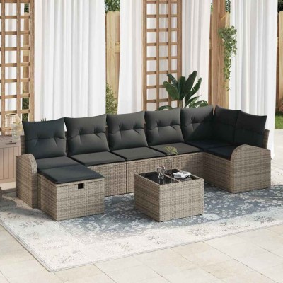 Conjunto de sofá de jardín con cojín 8 pcs Gris Poliratán