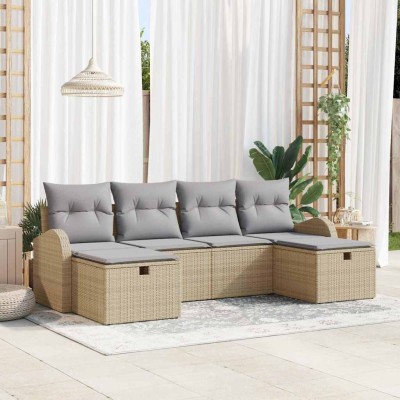 Conjunto de sofá de jardín con cojín 6 pcs Beige Poliratán