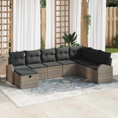 Conjunto de sofá de jardín con cojín 8 pcs Gris Poliratán