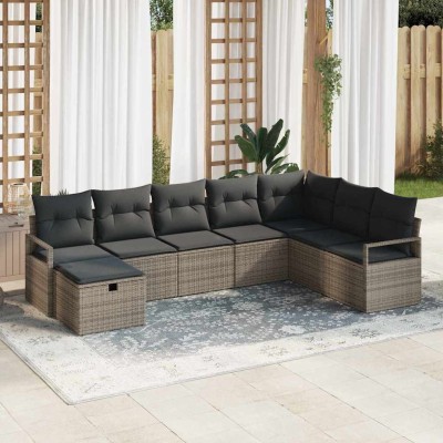 Conjunto de sofá de jardín 8 pcs Gris Poliratán