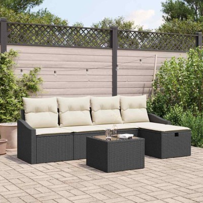 Conjunto de sofá de jardín Manual 6 pcs Negro 55 x 55 x 37 cm