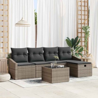 Conjunto de sofá de jardín 6 pcs Gris 55 x 55 x 37 cm Poliratán