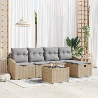 Conjunto de sofá de jardín Manual 6 pcs Beige 55 x 55 x 37 cm