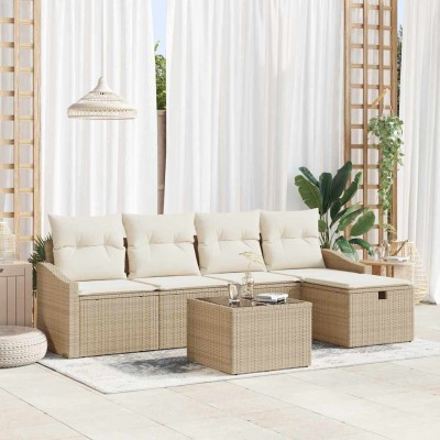 Conjunto de sofá de jardín Manual 6 pcs Beige 55 x 55 x 37 cm