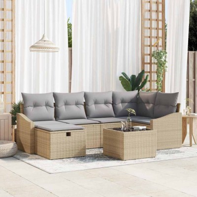 Conjunto de sofá de jardín 7 pcs Beige 55 x 62 x 69 cm