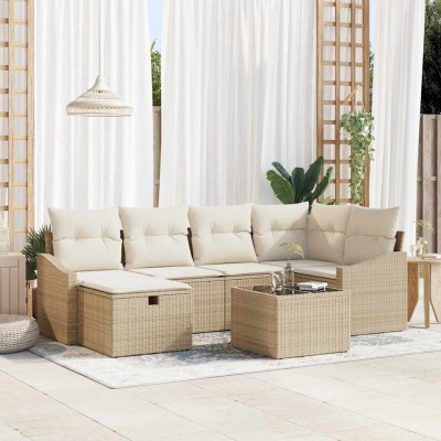 Conjunto de sofá de jardín 7 pcs Beige 55 x 62 x 69 cm Conjunto de sofá de jardín 7 pcs Beige 55 x 62 x 69 cm