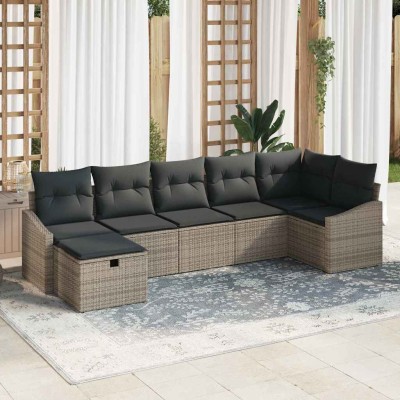 Conjunto de sofá de jardín 7 pcs Gris 55 x 62 x 69 cm Poliratán
