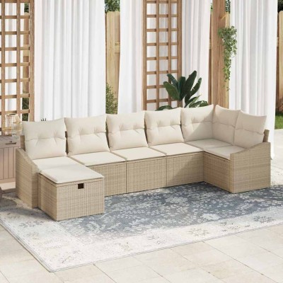 Conjunto de sofá de jardín 7 pcs Beige 55 x 62 x 69 cm