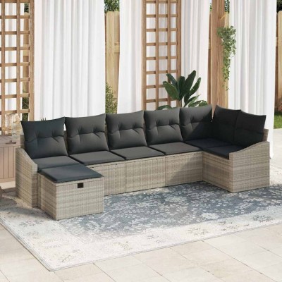 Conjunto de sofá de jardín 7 pcs Gris claro 55 x 62 x 69 cm