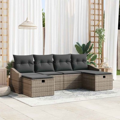 Conjunto de sofá de jardín 6 pcs Gris 55 x 62 x 69 cm Poliratán