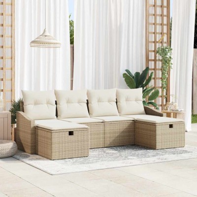 Conjunto de sofá de jardín 6 pcs Beige 55 x 62 x 69 cm