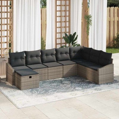 Conjunto de sofá de jardín 8 pcs Gris 55 x 62 x 69 cm Poliratán