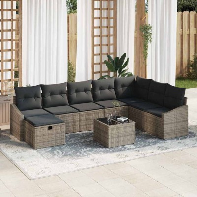 Conjunto de sofá de jardín 9 pcs Gris 55 x 62 x 69 cm Poliratán