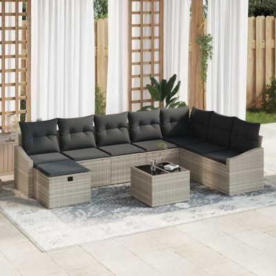 Conjunto de sofá de jardín 9 pcs Gris claro 55 x 62 x 69 cm