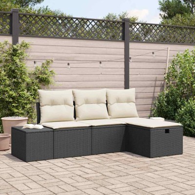 Conjunto de sofá de jardín 4 pcs Negro 55 x 62 x 69 cm
