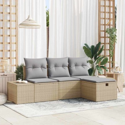 Conjunto de sofá de jardín 4 pcs Beige 55 x 62 x 69 cm
