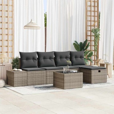 Conjunto de sofá de jardín 6 pcs Gris 55 x 62 x 69 cm Poliratán