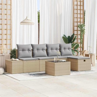 Conjunto de sofá de jardín 6 pcs Beige 55 x 62 x 69 cm