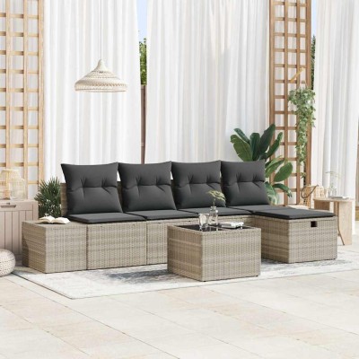 Conjunto de sofá de jardín 6 pcs Gris claro 55 x 62 x 69 cm