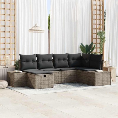 Conjunto de sofá de jardín 6 pcs Gris 55 x 62 x 69 cm Poliratán