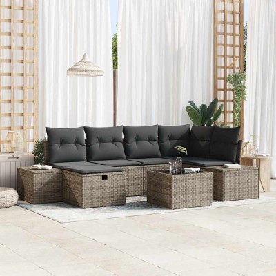 Conjunto de sofá de jardín 7 pcs Gris 55 x 62 x 69 cm Poliratán