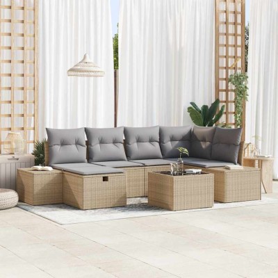 Conjunto de sofá de jardín 7 pcs Beige 55 x 62 x 69 cm