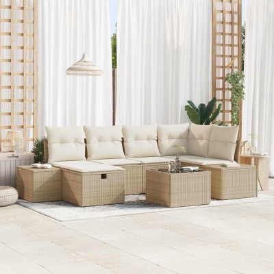 Conjunto de sofá de jardín 7 pcs Beige 55 x 62 x 69 cm
