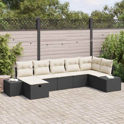 Conjunto de sofá de jardín 7 pcs Negro 55 x 62 x 69 cm
