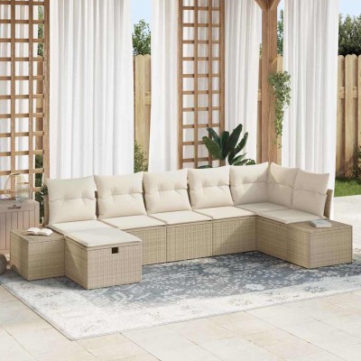 Conjunto de sofá de jardín 7 pcs Beige 55 x 62 x 69 cm