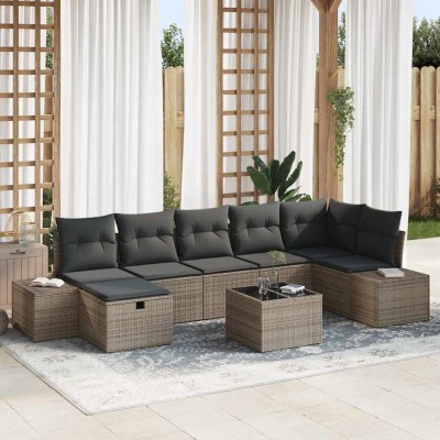 Conjunto de sofá de jardín 8 pcs Gris 55 x 62 x 69 cm Poliratán