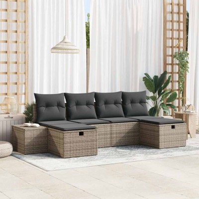 Conjunto de sofá de jardín 6 pcs Gris 55 x 62 x 69 cm Poliratán