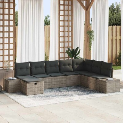 Conjunto de sofá de jardín 8 pcs Gris 55 x 62 x 69 cm Poliratán