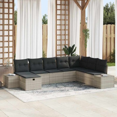 Conjunto de sofá de jardín 8 pcs Gris claro 55 x 62 x 69 cm