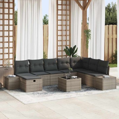 Conjunto de sofá de jardín 9 pcs Gris 55 x 62 x 69 cm Poliratán