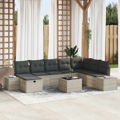 Conjunto de sofá de jardín 9 pcs Gris claro 55 x 62 x 69 cm