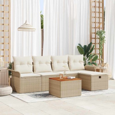 Conjunto de sofá de jardín con cojín 6 pcs Beige Poliratán