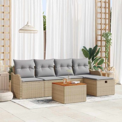 Conjunto de sofá de jardín con cojín 6 pcs Beige Poliratán