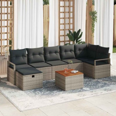 Conjunto de sofá de jardín con cojín 8 pcs Gris Poliratán