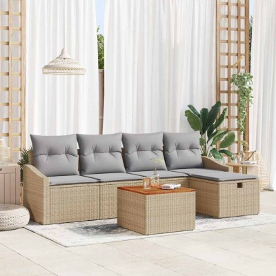 Conjunto de sofá de jardín con cojín 6 pcs Beige Poliratán